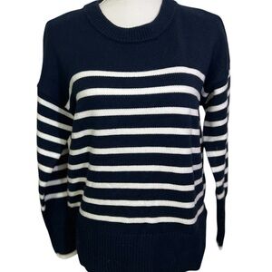 Philosophy Sweater Small Navy Blue White Stripe Tennis Sweater Soft New $88